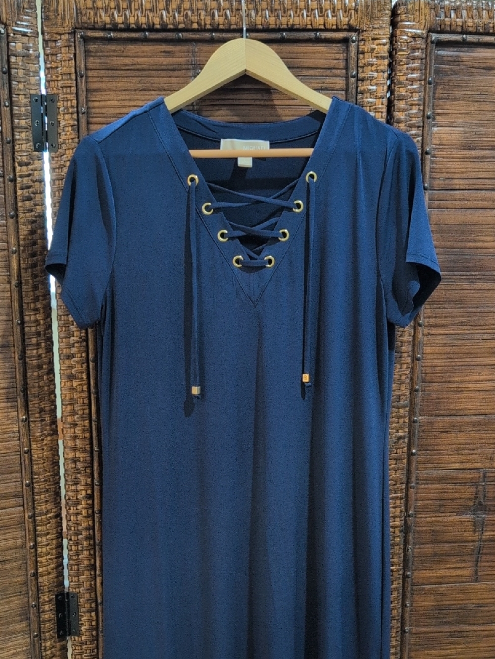 Michael Kors Navy Blue Lace-Up V-Neck Maxi Dress